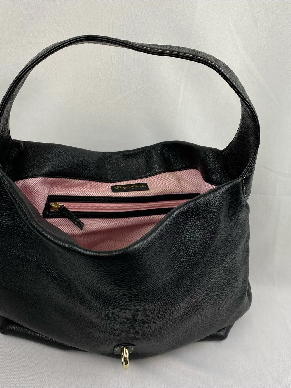 Y2K Dooney & Bourke Logo Lock Black Leather Pink Gingham Large Gold Duck Clasp